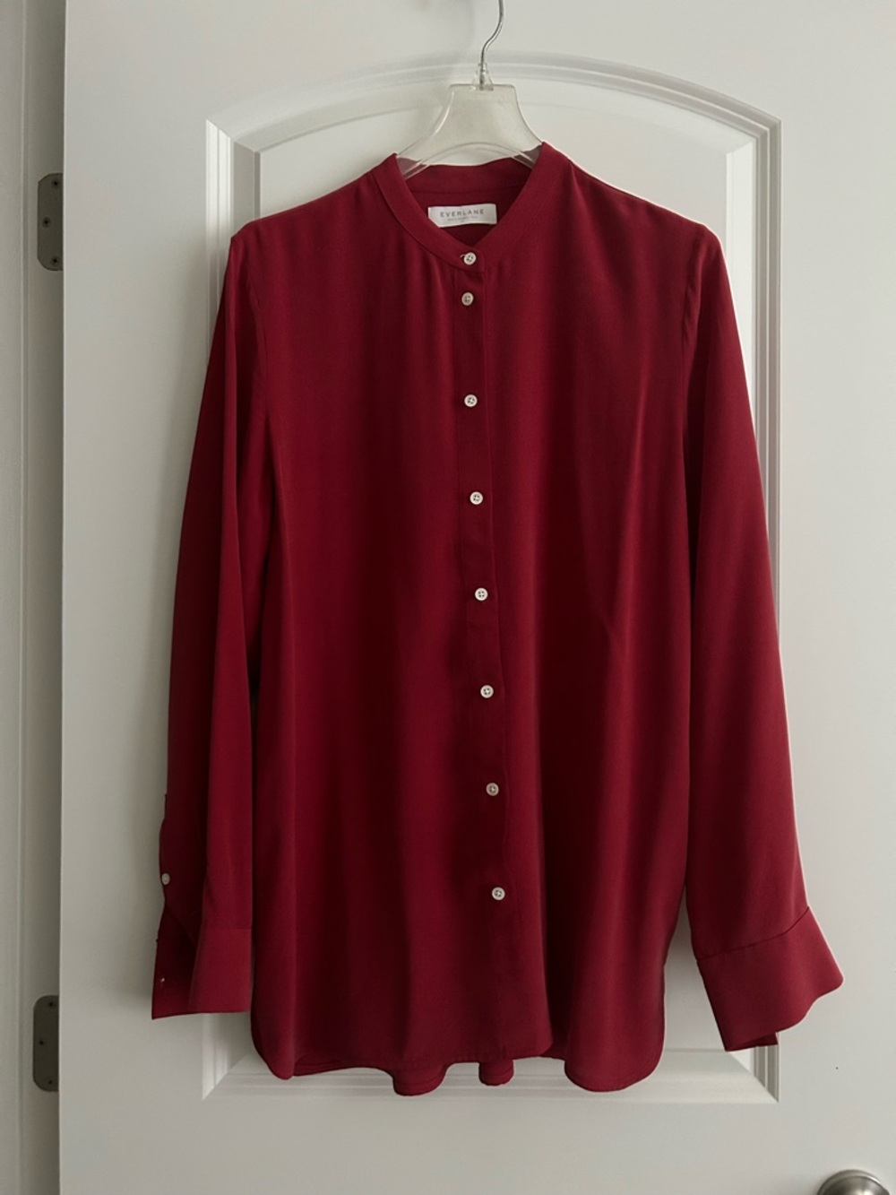 Everlane Silk Blouse  Mandarin Collar  Muted Red size 10